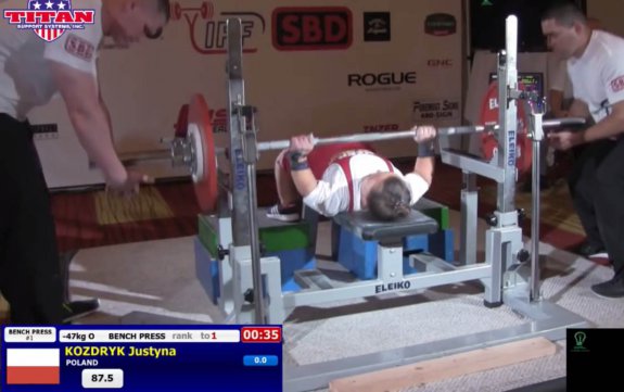 Justyna Kozdryk zdobyła złoty medal w wyciskaniu sztangi leżąc