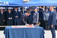 Sylwester TUŁAJEW – Sekretarza Stanu Minister Spraw Wewnętrznych i Administracji podczas wbicia gwoździa honorowego
