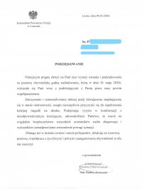 Tekst podziękowania Komendanta Powiatowego w Łosicach
