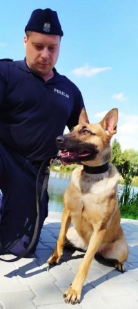 pies Odesa wraz z policjantem