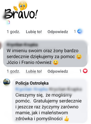 pisemne podziękowania dla policjantów za okazaną pomoc