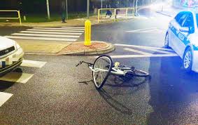 Zdjęcie poglądowe, leżący rower, radiowóz w tle