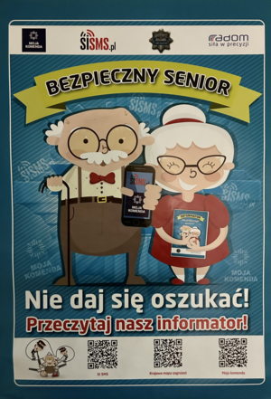 plakat tytułowy bezpieczny senior informator z wizerunkiem babci i dziadka