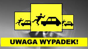 uwaga wypadek, żółte tabliczki ilustrujące potrącenie pieszego przez auto