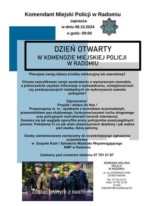 plakat na dzień otwarty w Komendzie w dniu 8 października godz. 9