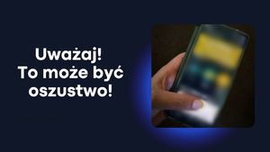 napis uwaga to może byc oszustwo po prawej stronie widać telefon komórkowy