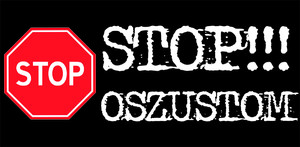 znak stop i napis stop oszustom