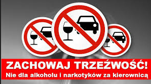 znak zakazu a w nim auto i kieliszek napis zachowaj trzeźwość