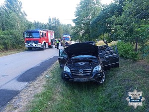 pojazd w rowie w tle pojazdy słuzb widac policjanta podczas pracy