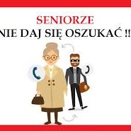 ilustracja seniorka i przestępca napis seniorze nie daj się oszukać