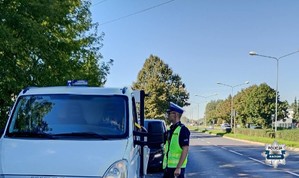 policjant kontroluje kierowce dostawczaka