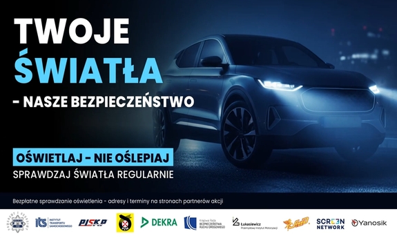 infografika z samochodem i napisem twoje światła nasze bezpieczeństo