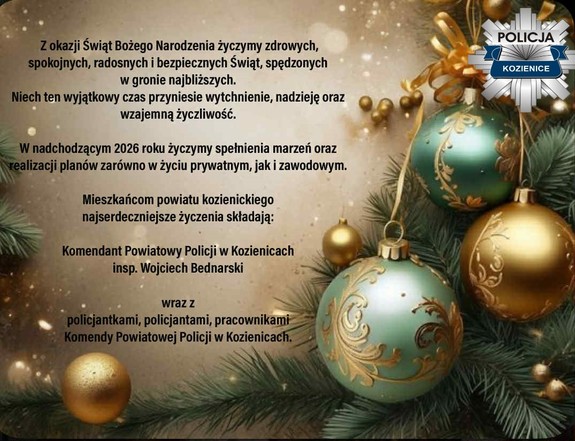 Życzenia Komendanta Powiatowego Policji w Kozienicach insp. Wojciecha Bednarskiego