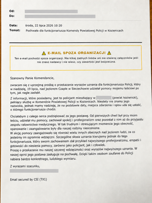 list z podziękowaniem