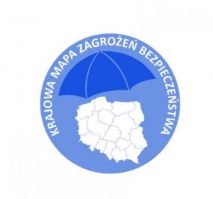 Logo Krajowej Mapy Zagrożeń Bezpieczeństwa mapa Polski na niebieskim tle