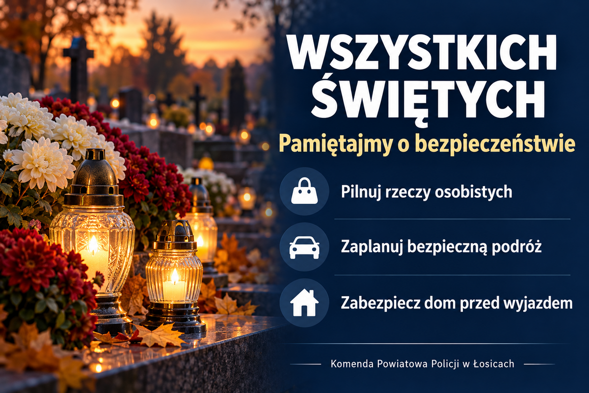 Policja w Łosicach apeluje o bezpieczeństwo przed Wszystkimi Świętymi