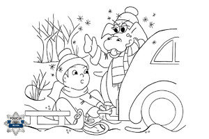 Kolorowanka: Bezpieczne ferie. Mławska Policja przygotowała niespodziankę dla najmłodszych