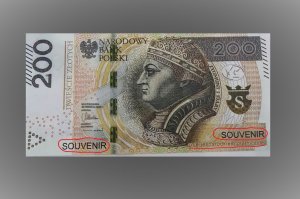 banknot 200 zł do gier z napisem souvenir