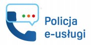 Niebieska słuchawka na białym tle z napisem Policja e-usługi