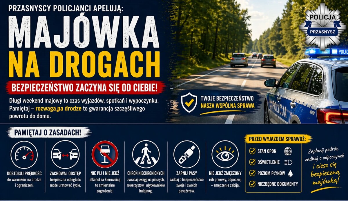 Bezpieczeństwo na drogach podczas majówki – apel przasnyskich policjantów