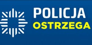 Z lewej strony logo Policji w kształcie gwiazdy, po prawej napis policja ostrzega