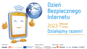 Napis dzień bezpiecznego internetu 2023. Działajmy razem