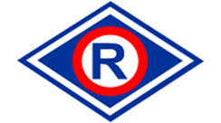 Logo ruchu drogowego. Litera R w rombie