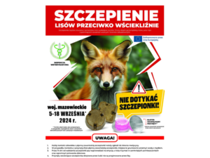 Plakat informujący o przeprowadzeniu szczepienia lisów na wściekliznę