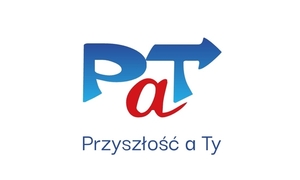 Logo programu z napisem PaT. Pod spodem znajduje się rozwinięcie skrótu czyli przyszłość a ty