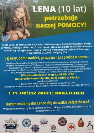 Plakat z informacją, że Lena potrzebuje naszej pomocy