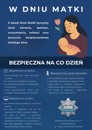 Plakat zawierający taką samą treść jak komunikat dotyczący bezpieczeństwa w domu, poza domem i w sieci