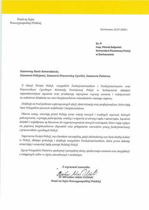 List od Posła na Sejm RP - Mirosława Adama Orlińskiego