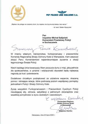 List od Komendanta Straży Ochrony Kolei