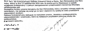 Fragment listu z podziękowaniem
