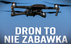 Zdjęcie drona i napis dron to nie zabawka