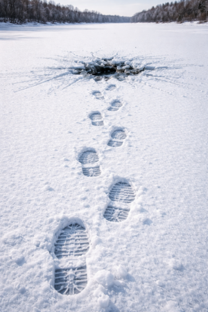 Odciski butów na śniegu