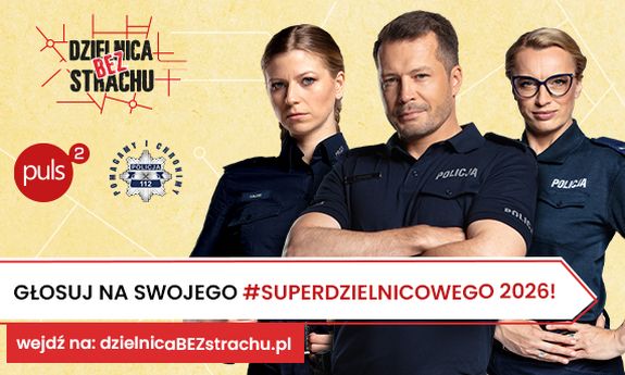 Policjanci w mundurach i napis dzielnica bez strachu