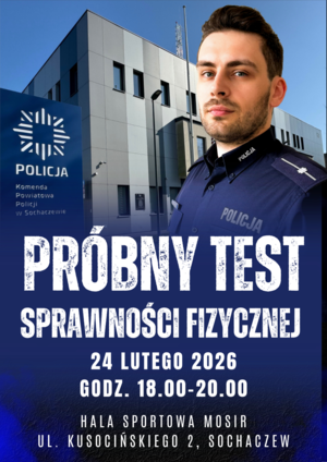 Plakat informujący o próbnym teście sprawności fizycznej