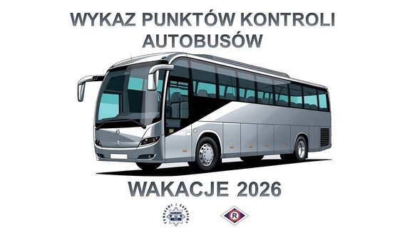 Napis wykaz punktów kontroli autobusów. Poniżej grafika autokaru