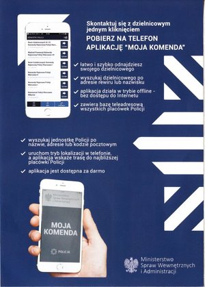Z aplikacją Moja Komenda znajdziesz adres i nr telefonu jednostki Policji oraz swojego dzielnicowego
