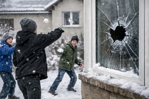 Zimowa zabawa zakończona uszkodzeniem szyby - zdjęcie poglądowe