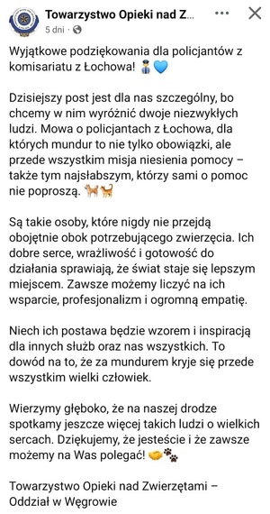 Nie pozostali obojętni – dzielnicowi interweniują także w sprawach zwierząt