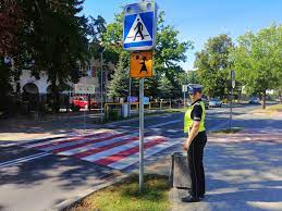 Policjantka WRD przy szkole