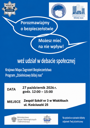 Zaproszenie na debatę ewaluacyjną w Wiskitkach 
Spotkanie odbędzie się 27 października 2026 r. w godzinach 12:00–15:00 w Zespole Szkół nr 3 w Wiskitkach przy ul. Kościuszki 25.